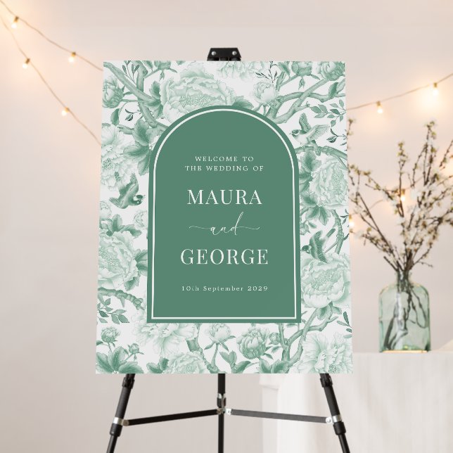 Chic Jade Green Chinoiserie Garden Wedding Welcome Foam Board (In Situ (Stand))