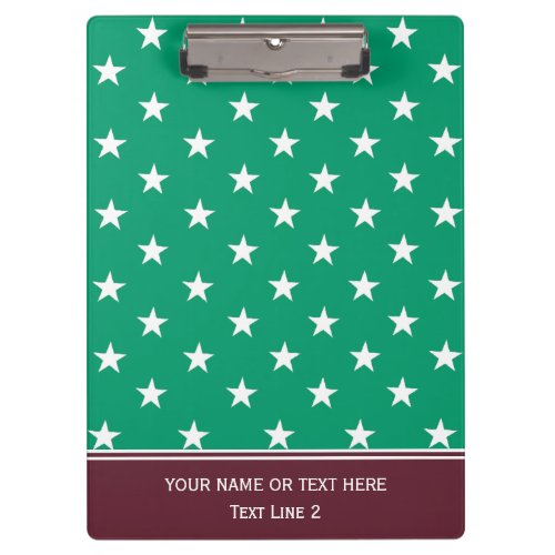Chic Jade Green  White Stars Pattern Bordeaux Red Clipboard