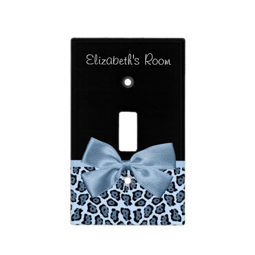 Chic Jaguar Print Light Blue Bow With Name Light Switch Cover