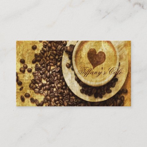 vintage modern coffee beans cappuccino heart business card