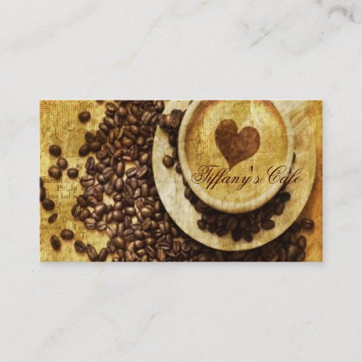 Customizable vintage modern coffee beans cappuccino heart business card