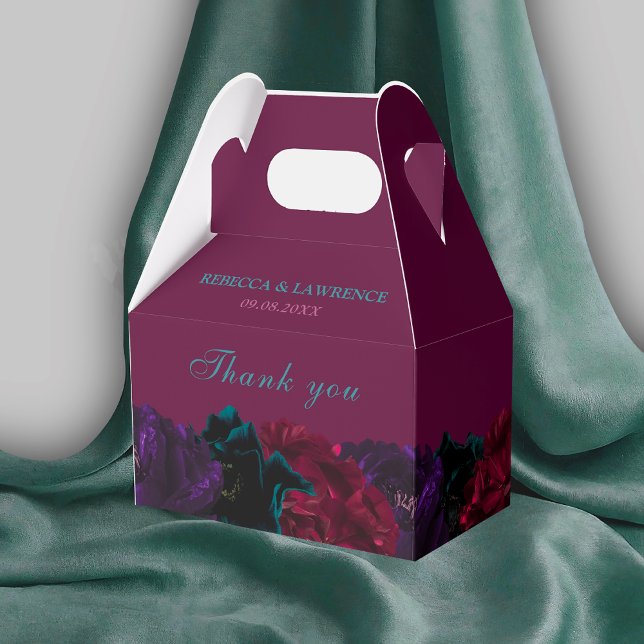 Chic jewel tones flowers burgundy wedding favor boxes (Creator Uploaded)