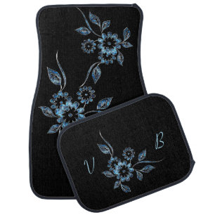 Chic Jeweled Floral Monogrammed Car Floor Mat