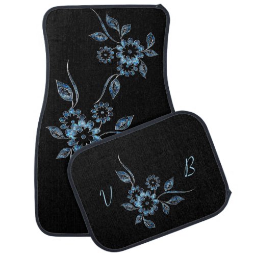 Chic Jeweled Floral Monogrammed  Car Floor Mat