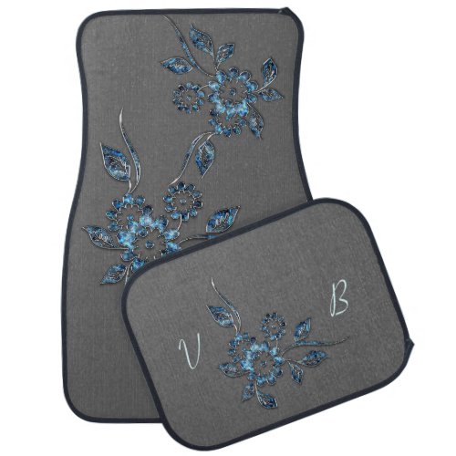 Chic Jeweled Floral Monogrammed  Car Floor Mat