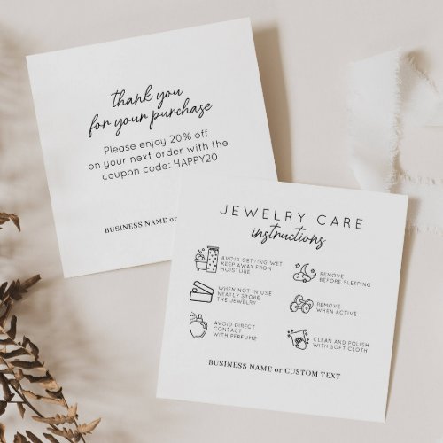 Chic Jewelry Care Instructions Thank You Business Enclosure Card