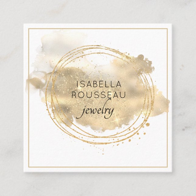 Chic Jewelry Designer Platinum Gold Glitter  Square Business Card (Front)