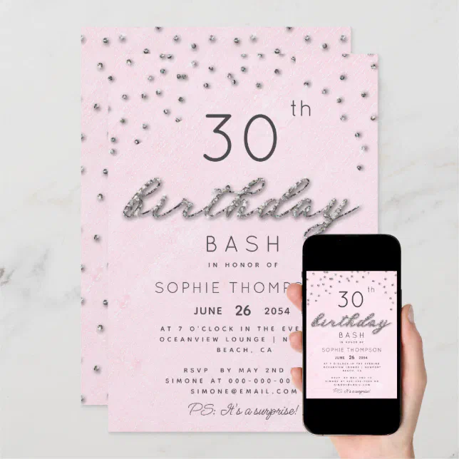 Chic Jewels Pink Sparkle Glitter Birthday Party Invitation Zazzle