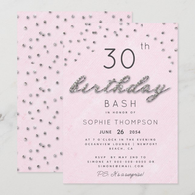 Chic Jewels Pink Sparkle Glitter Birthday Party Invitation (Front/Back)