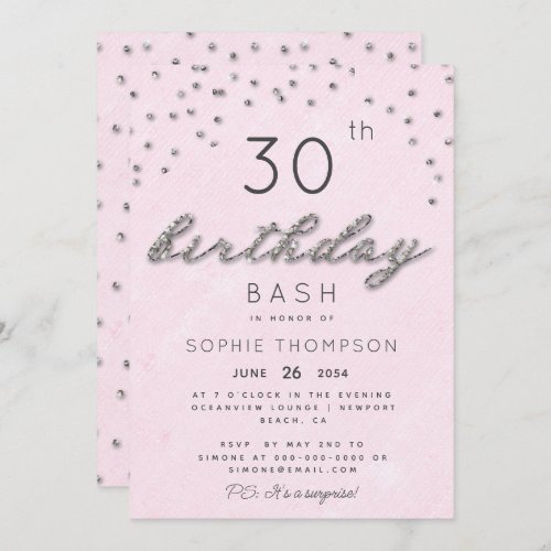 Chic Jewels Pink Sparkle Glitter Birthday Party Invitation