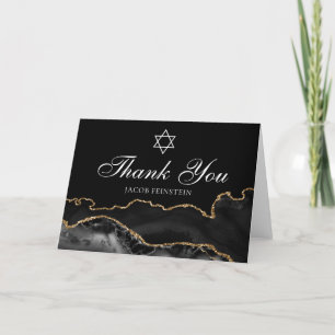 Chic Jewish Bar Mitzvah Black Gold Star of David Thank You Card