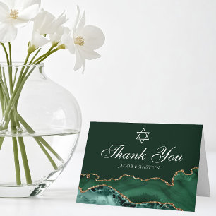 Chic Jewish Bar Mitzvah Green Gold Star of David Thank You Card