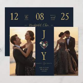 Chic Joy Holiday Photo Wedding Navy Gold TLW26 Save The Date