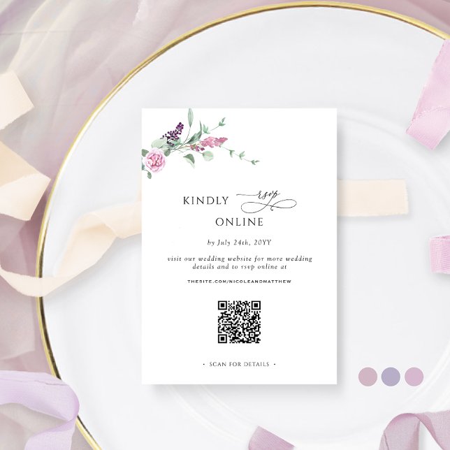 Chic Joyful Pastel Floral  RSVP Online, QR Code  Enclosure Card (Creator Uploaded)