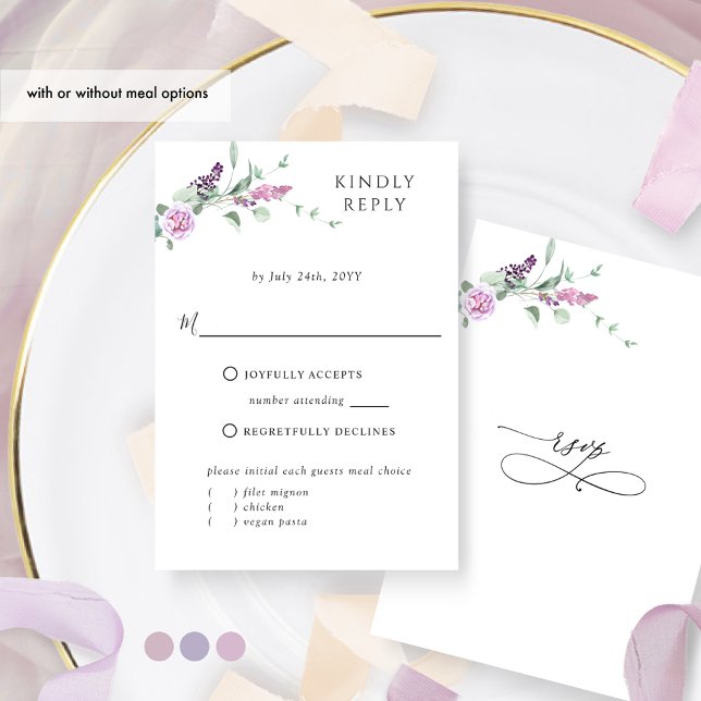 Chic Joyful Pastel Floral With or Without Meals  RSVP Card (Creator Uploaded)