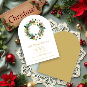 Chic Joyful Winter Christmas Wreath Holiday Party  Invitation