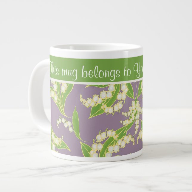 Chic Jumbo Coffee Mug: Lilies of the Valley, Mauve Giant Coffee Mug (Front Left)