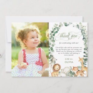 Chic Jungle Animals Greenery 1st Birthday Photo Thank You Card
