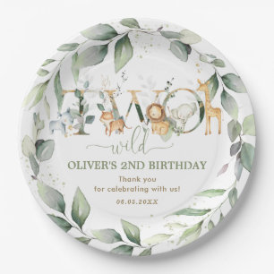 Chic Jungle Animals Greenery 2nd Birthday Two Wild Paper Plates