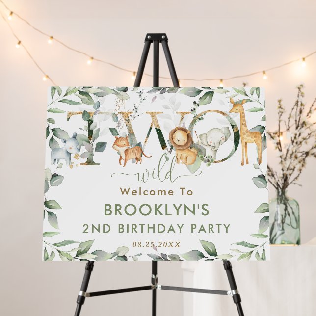 Chic Jungle Animals Greenery 2nd Birthday Welcome Foam Board (In Situ (Stand))