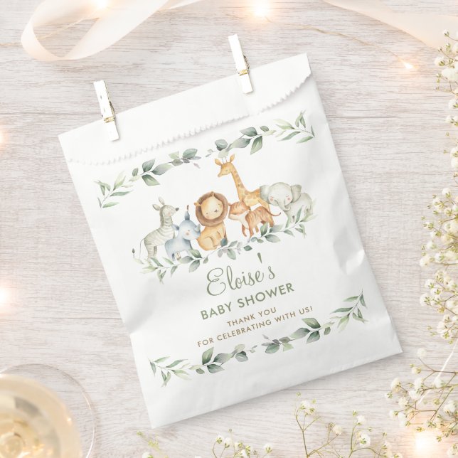 Chic Jungle Animals Greenery Baby Shower Birthday  Favor Bag (Clipped)