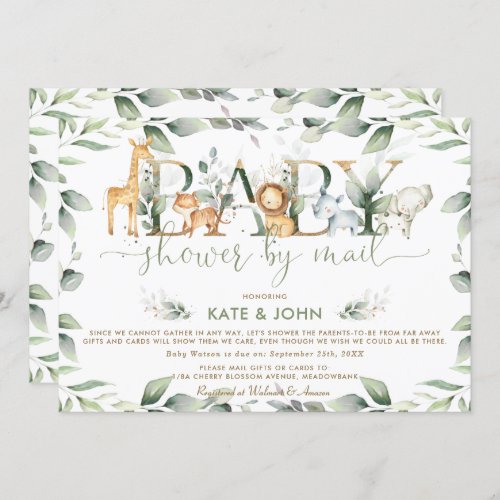 Chic Jungle Animals Greenery Baby Shower by Mail Invitation