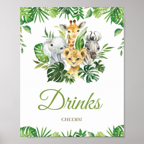 Chic Jungle Animals Greenery Baby Shower Drinks  Poster