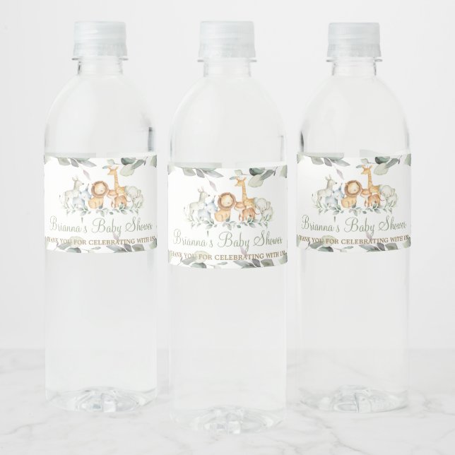 Chic Jungle Animals Greenery Baby Shower Favor  Water Bottle Label (Bottles)