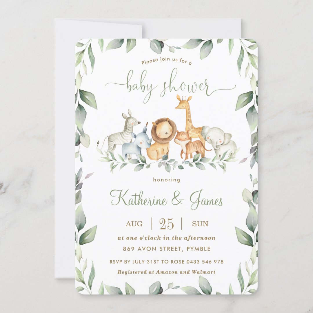 Chic Jungle Animals Greenery Baby Shower Neutral Invitation | Zazzle