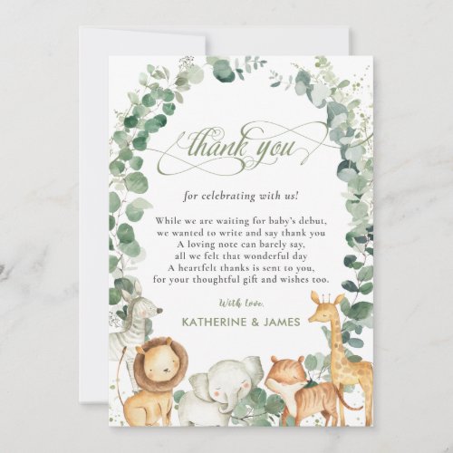  Chic Jungle Animals Greenery Baby Shower  Thank You Card