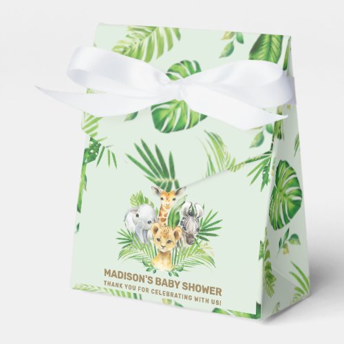 Chic Jungle Animals Greenery Baby Shower Thank You Favor Boxes