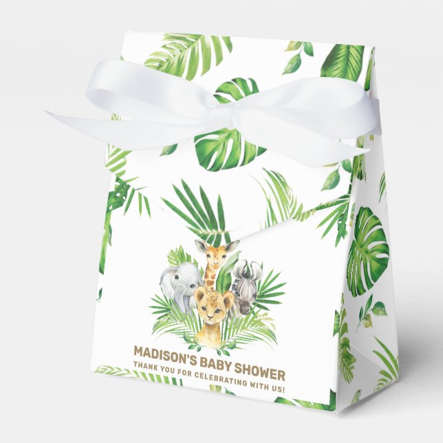 Chic Jungle Animals Greenery Baby Shower Thank You Favor Boxes (Front Side)