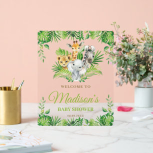 Chic Jungle Animals Greenery Baby Shower Welcome Acrylic Sign