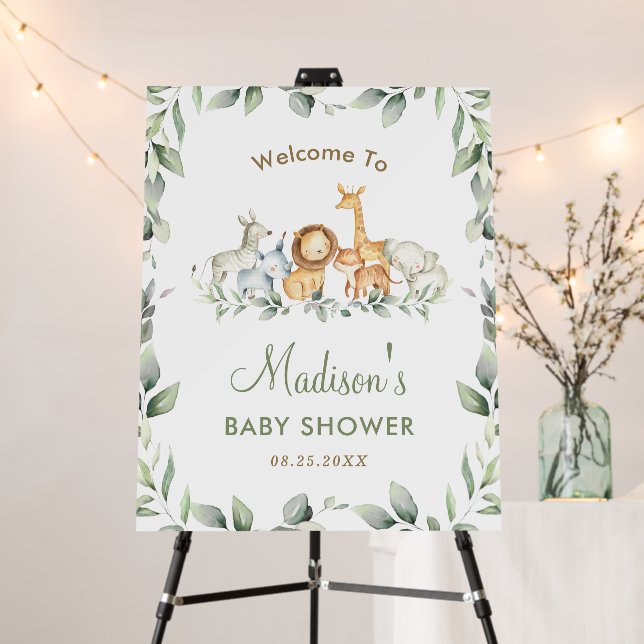 Chic Jungle Animals Greenery Baby Shower Welcome   Foam Board (In Situ (Stand))