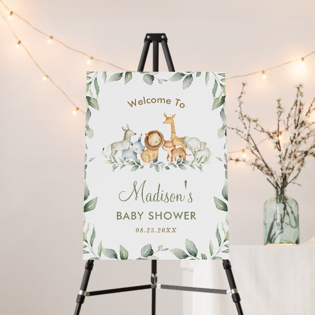 Chic Jungle Animals Greenery Baby Shower Welcome  Foam Board (In Situ (Stand))