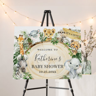 Chic Jungle Animals Greenery Baby Shower Welcome Foam Board