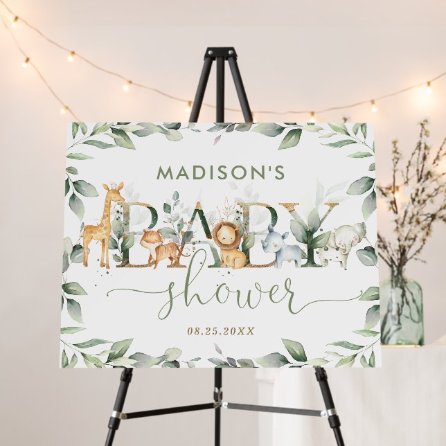 Chic Jungle Animals Greenery Baby Shower Welcome   Foam Board (In Situ (Stand))