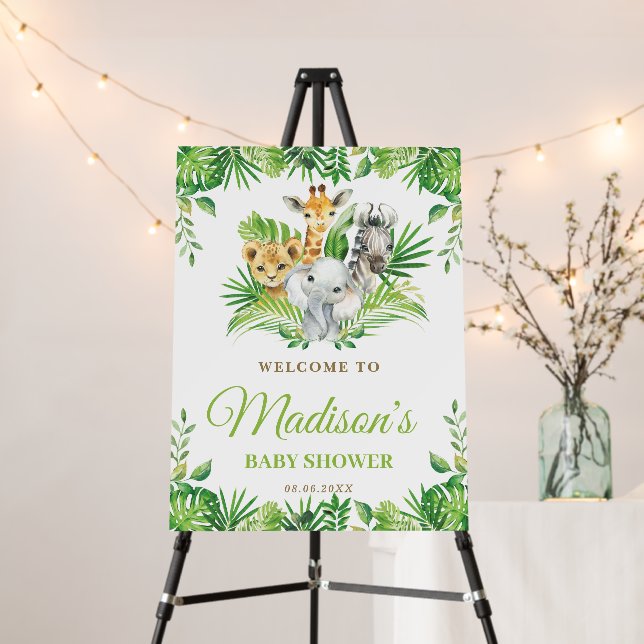 Chic Jungle Animals Greenery Baby Shower Welcome Foam Board (In Situ (Stand))
