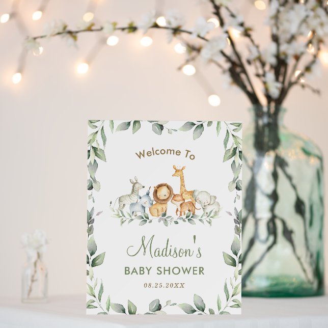 Chic Jungle Animals Greenery Baby Shower Welcome  Foam Board (In Situ (Wedding))