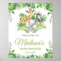 Chic Jungle Animals Greenery Baby Shower Welcome Poster