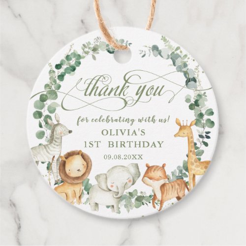 Chic Jungle Animals Greenery Birthday Baby Shower Favor Tags