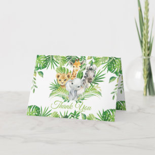 Chic Jungle Animals Greenery Birthday Baby Shower Letterpress Thank You Card
