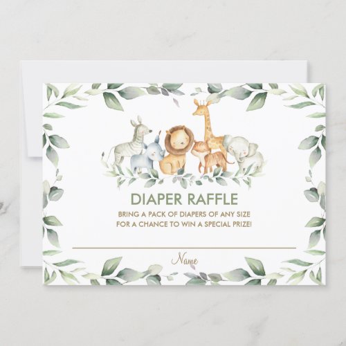 Chic Jungle Animals Greenery Diaper Raffle Card