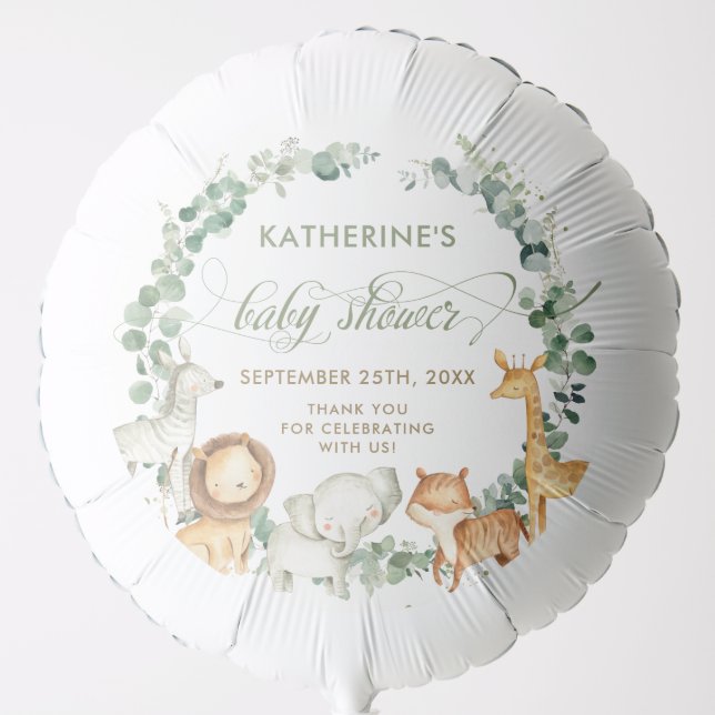 Chic Jungle Animals Greenery Neutral Baby Shower  Balloon (Front)