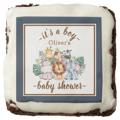 Chic Jungle Animals Greenery Neutral Baby Shower Brownie