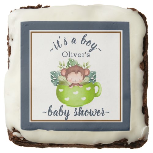 Chic Jungle Animals Greenery Neutral Baby Shower Brownie