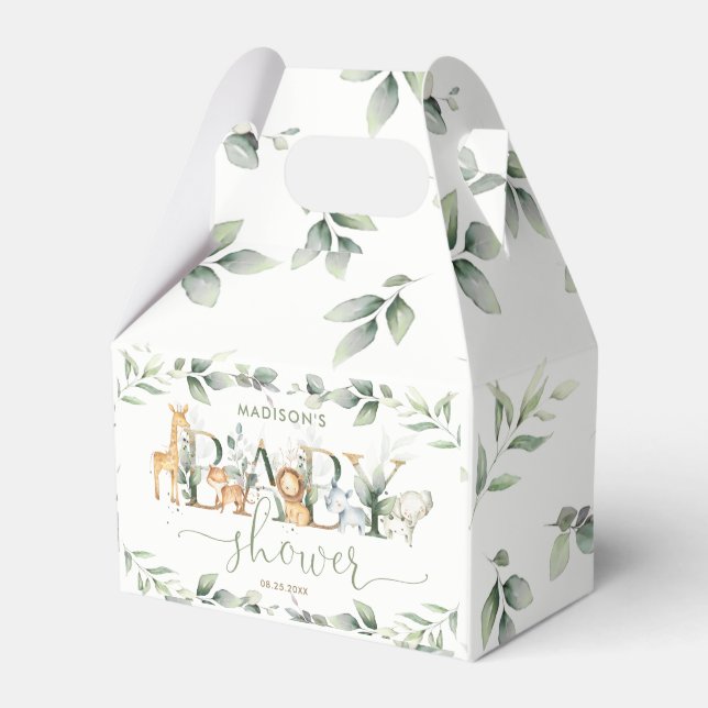 Chic Jungle Animals Greenery Neutral Baby Shower  Favor Boxes (Front Side)
