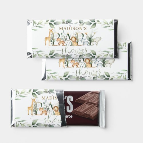 Chic Jungle Animals Greenery Neutral Baby Shower Hershey Bar Favors