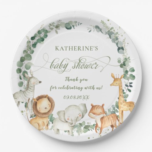 Chic Jungle Animals Greenery Neutral Baby Shower   Paper Plates