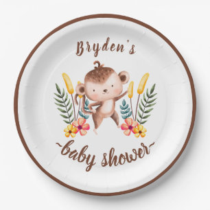 Chic Jungle Animals Greenery Neutral Baby Shower Paper Plates